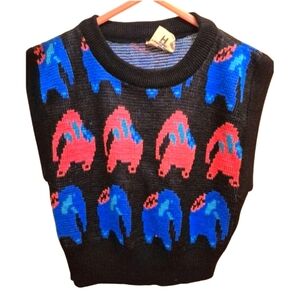 Vintage Popsicle Toddler Black Sweater Vest Pink and Blue Elephants 2T